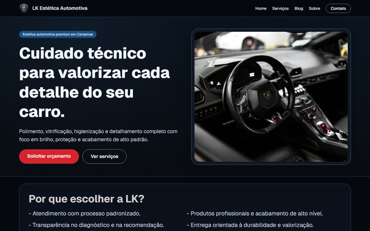 Screenshot do projeto: LK Estética Automotiva